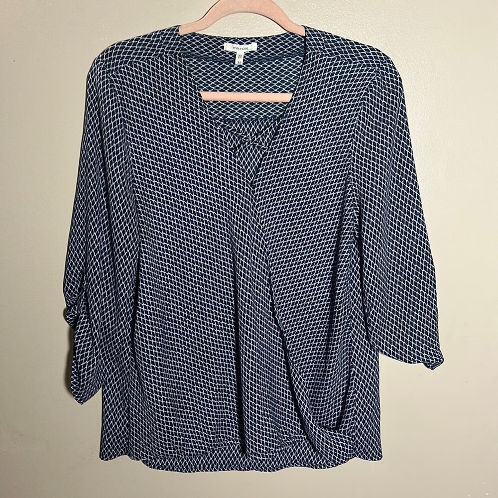 Maurice’s‎ Faux Wrap Navy White Career Top | Medium